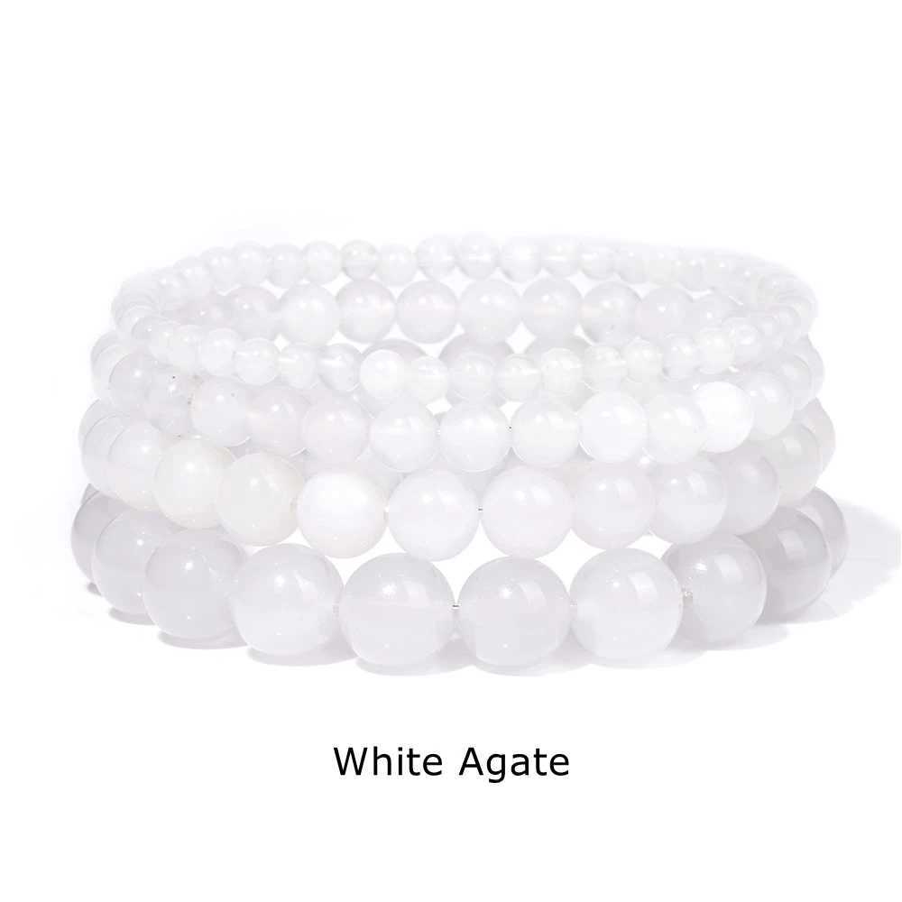 Fashion White Agates Bead Bracelets Natural Stone Beaded Bracelet 4 6 8 10mm Stonebead Bracelets for Women Men Jewelry BanglesX240921