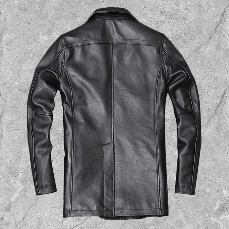 Mens leather jacket mens denim jacket autumn and winter business jacket trench style double chest tight fitting garment W240918