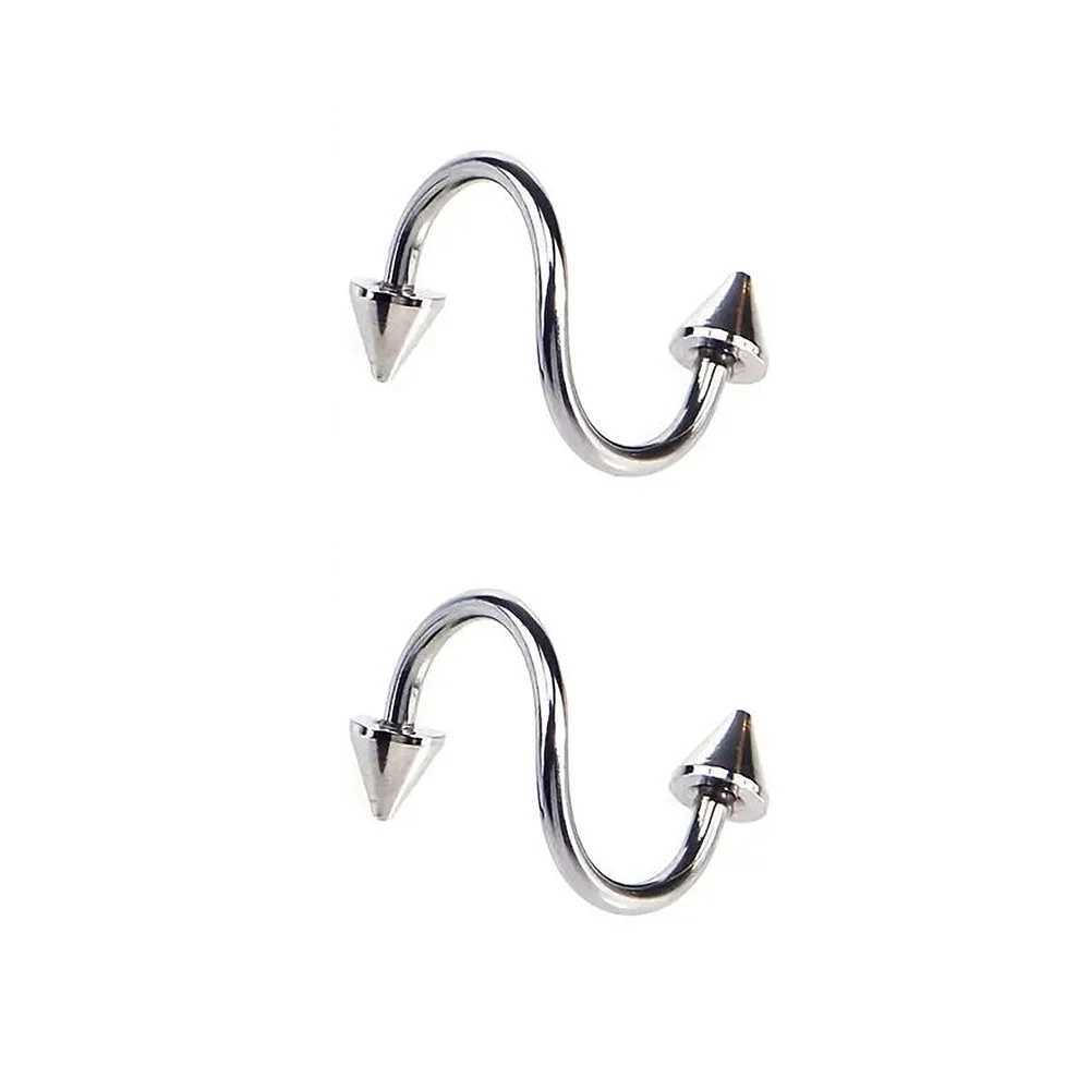 2 stainless steel serpentine S-pole lip studs fashionable punk style perforated jewelry hypoallergenic Y240921