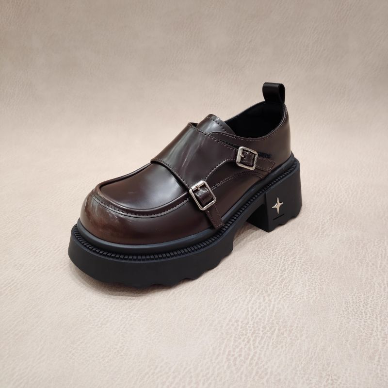 High Heel Clunky Loafers for Height, Slip-On Fashion Shoes in Black and Brown fc75