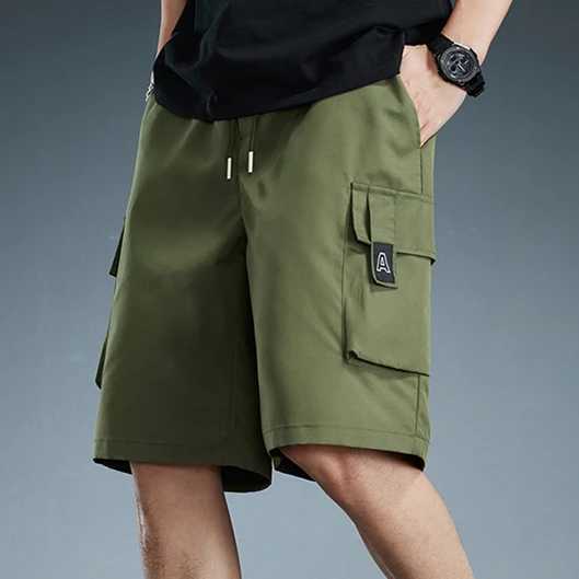 Mens Cargo Shorts with Elastic Waist and Drawstring - Perfect for Cycling Fitness and Outdoor ActivitiesX240921
