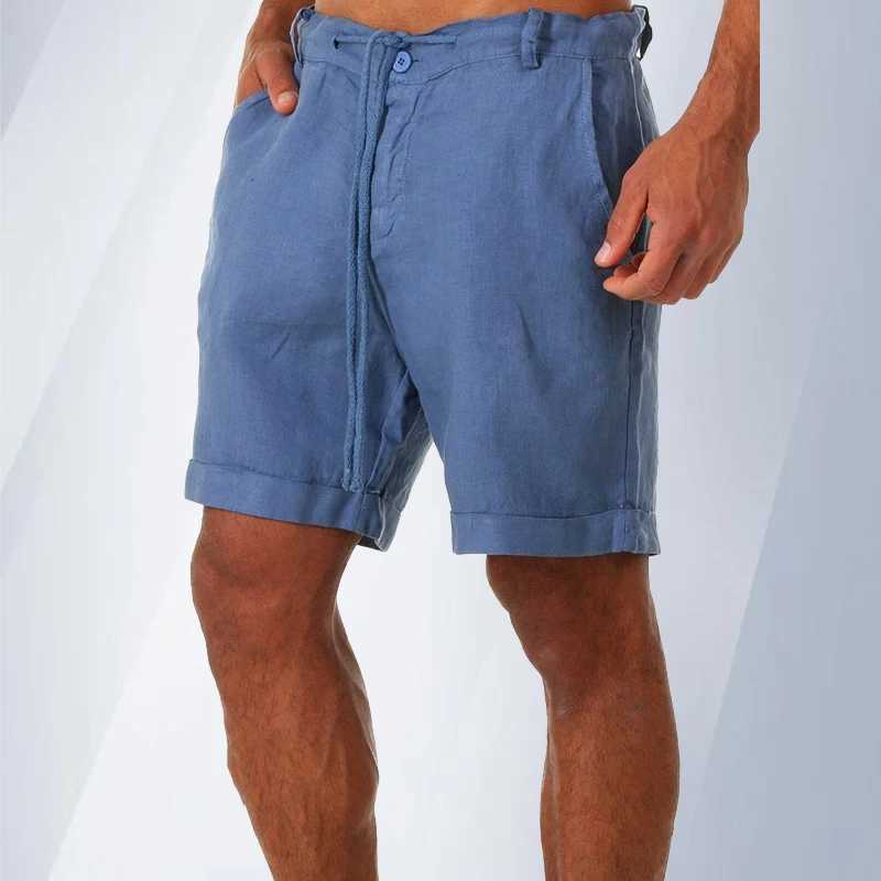 Mens Linen Shorts Summer Spring Fashion New Casual Loose Solid Color Button Pockets Streetwear Male Cargo Shorts S-4XLX240921