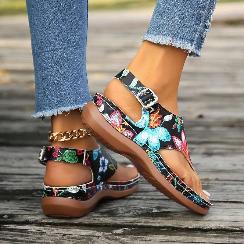 Women's Retro Orthopedic Wedge Platform Sandals 2024 Summer Causal Buckle Flat Shoes Ladies Beach Flip ps atos De Mujer