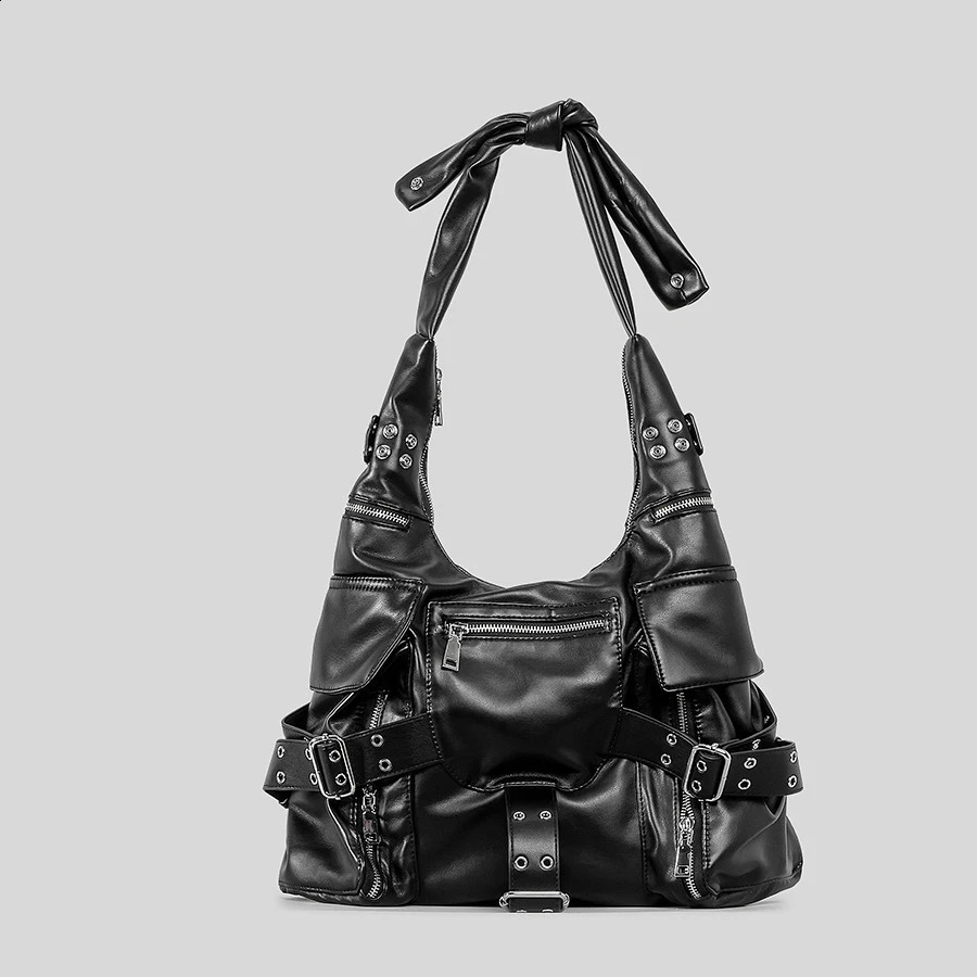 Retro multi pocket denim womens shoulder bag punk wide strap retro lingerie wallet 240919
