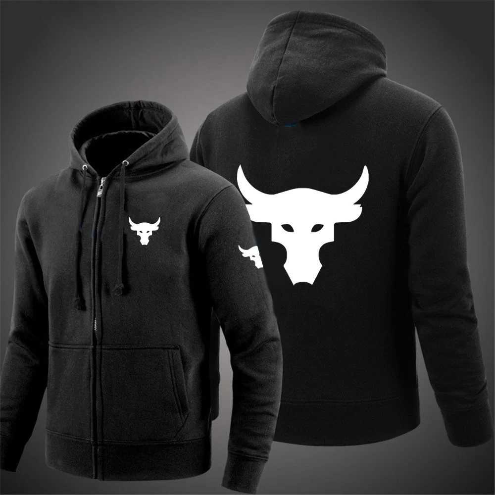 Men's Hoodies Sweatshirts Dwayne Johnson Brahma Bull Tattoo Printing SprAutumn Mens Zipper Hoodie Street Clothing Classic Casual Solid Color Zipp