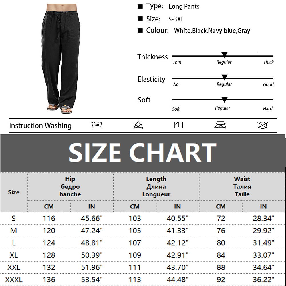 Men's Cotton En Loose Cool Pants Elastic Waist Long Pant Casual Large Size Streetwear Lightweight Trousers