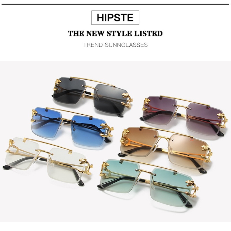 Square Rimless Sunglasses Men Rectangle Fashion Popular Men Shades Small Sun Glasses For Female Male Summer Traveling Purple S136 IVISTA