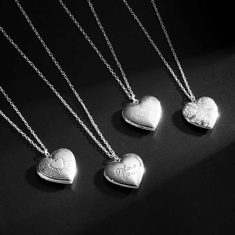 Open Love Heart Lock Pendant Womens Necklace Silver Chain Memory Photo Frame Family Lover Valentines Day Jewelry Gift New W240918