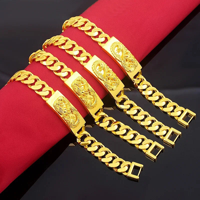 Pure gold Kcolor original mens bracelet square dragon pendant party banquet jewelry wedding 240912