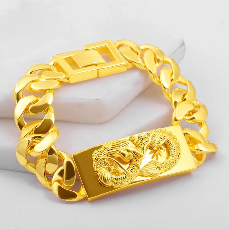 Pure gold Kcolor original mens bracelet square dragon pendant party banquet jewelry wedding 240912