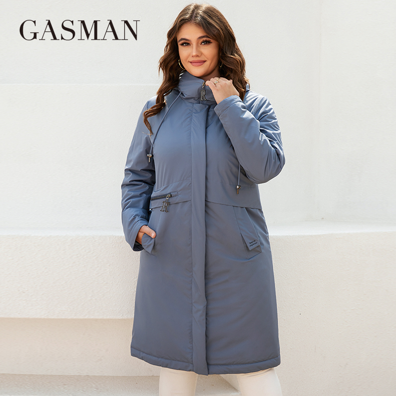 GASMAN New Women's Jacket Spring 2022 Long Fashion Casual Waiste Parka Windproof Warm Thin Cotton Woman Coat Outwear 8284