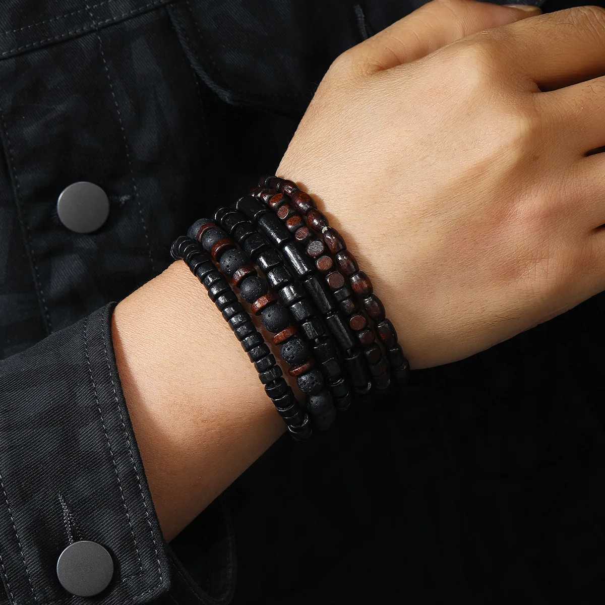 Men Retro Multi-layer Elastic String Wooden Beads Handmade Sets Handmade Bracelet Jewelry For MenX240921