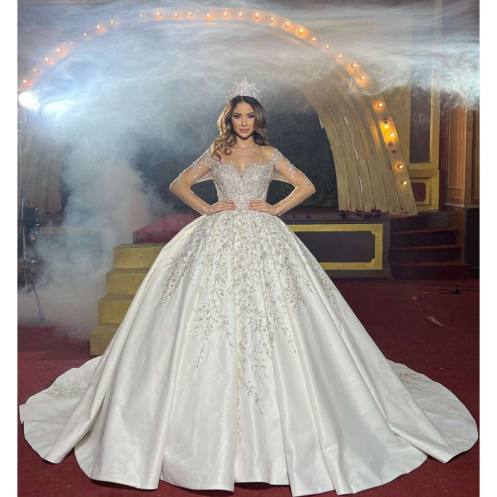 Romantic Sheer Neck Wedding Dresses Illusion Long Sleeves Bridal Gowns Custom Made Lace Appliques Vestido De Novia