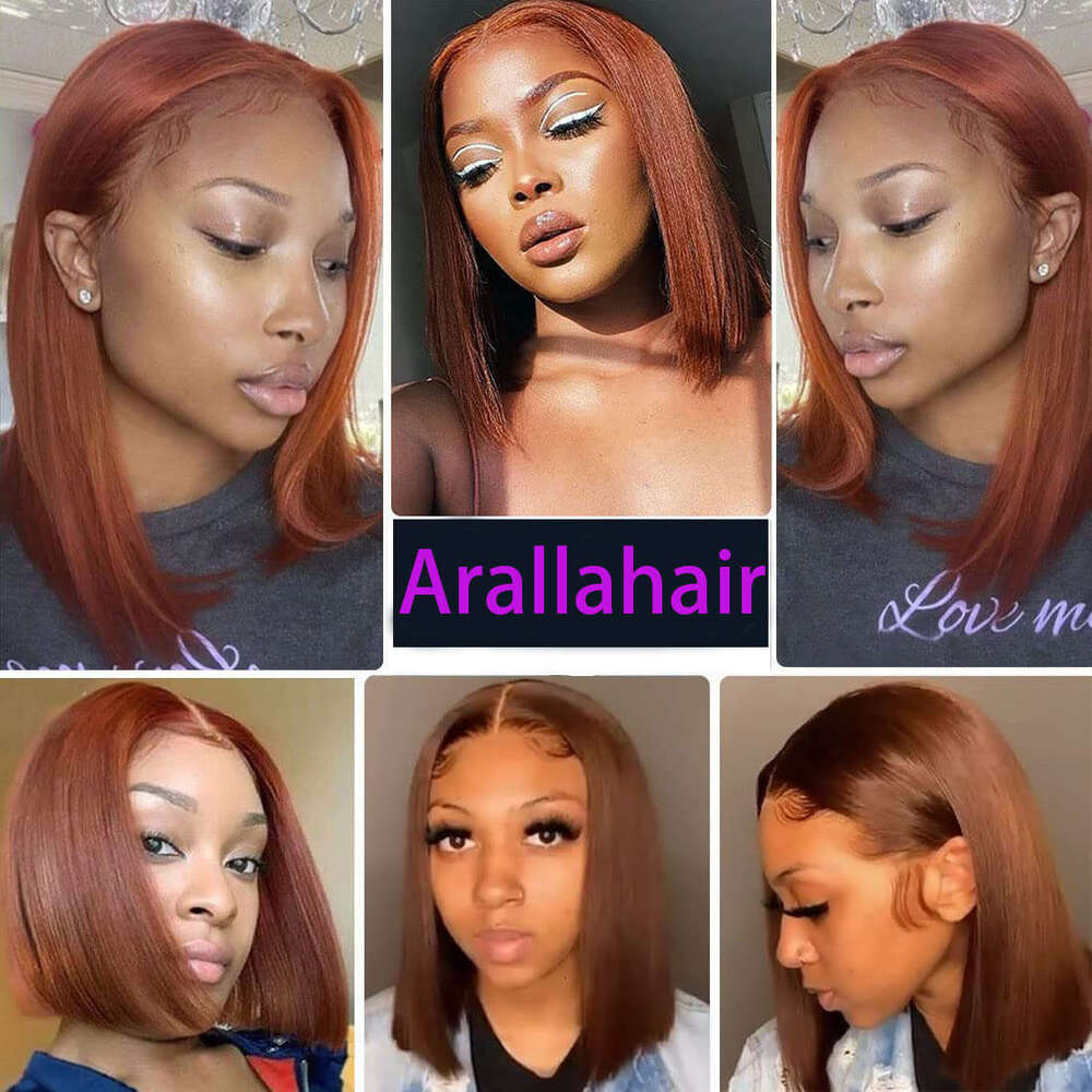 Reddish Brown Short Bob Wig 13x4 Lace Front Pre Plucked With Baby Virgin Human Hair Wigs