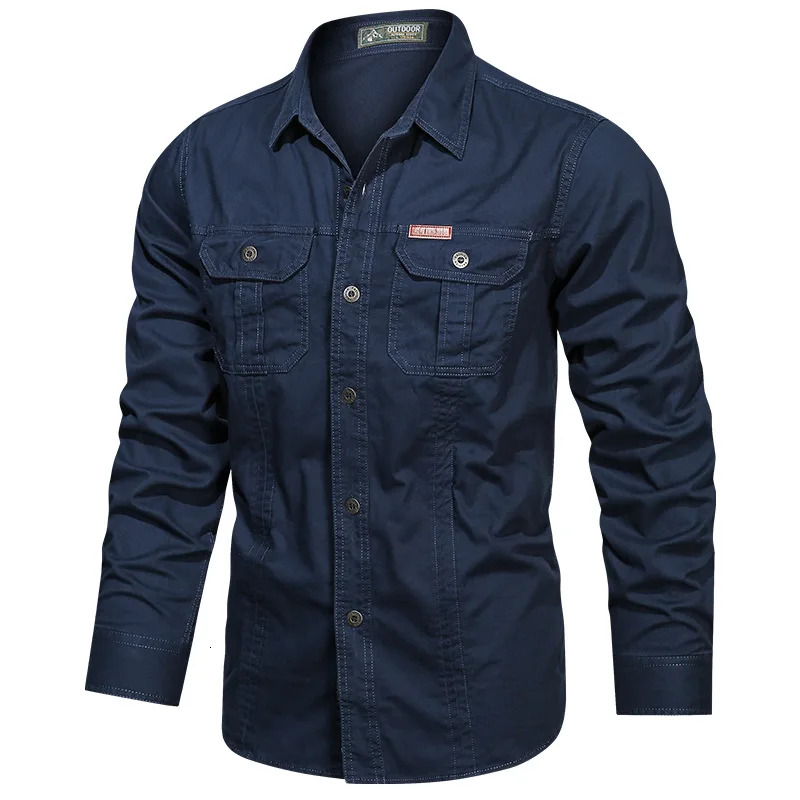 Men's Outdoor Military Multi-Pocket Long-Sleeved Cotton T-Shirt High-Quality Business Casual Shirt Oversized 5Xl