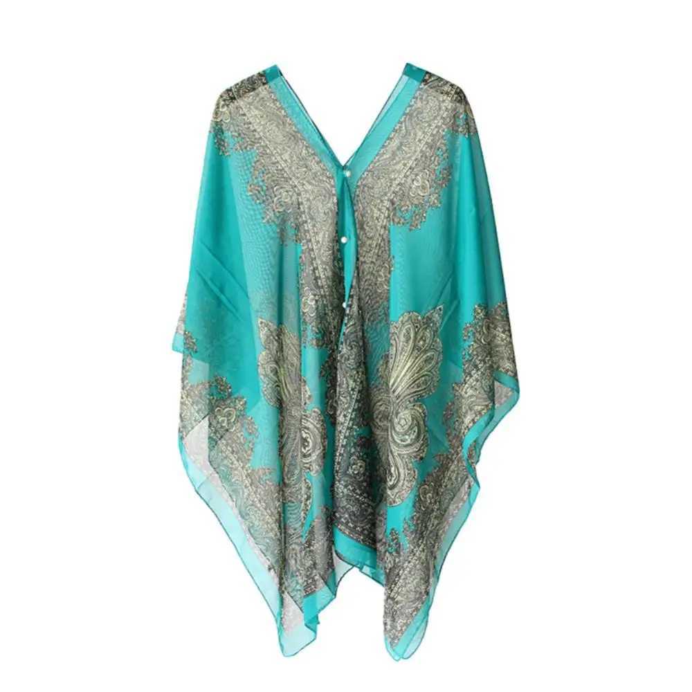 Womens Scarf Shawl Summer Beach Bikini Cover Loose Chiffon Shirt Shawl with Button Sunshine Comfortable Cover Hot W240921
