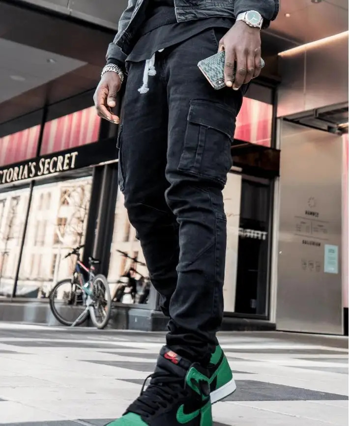 Men Jeans Pencil Pants Cargo Denim Solid Ankle Length Washing Pockets Mid Waist Sheath Slim Slight Strech High Street 2024 240921