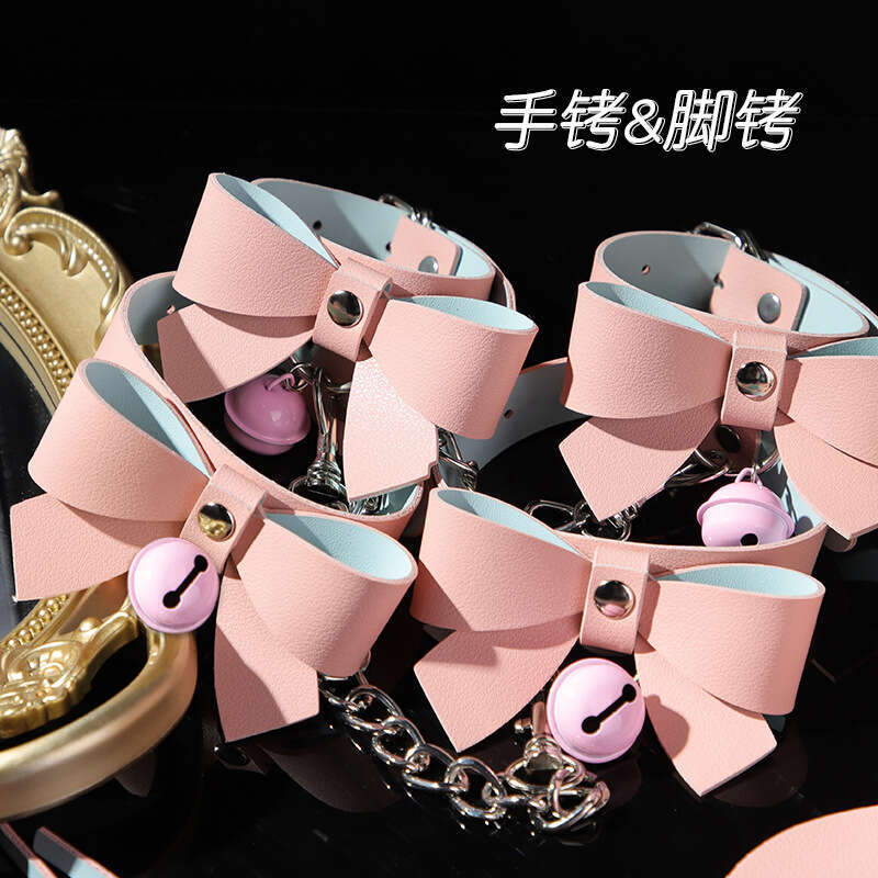 SM Prop Set 5-piece Bow Sex Collar Female Slave Training Bell Handcuffs Macaron SM Leather Whip