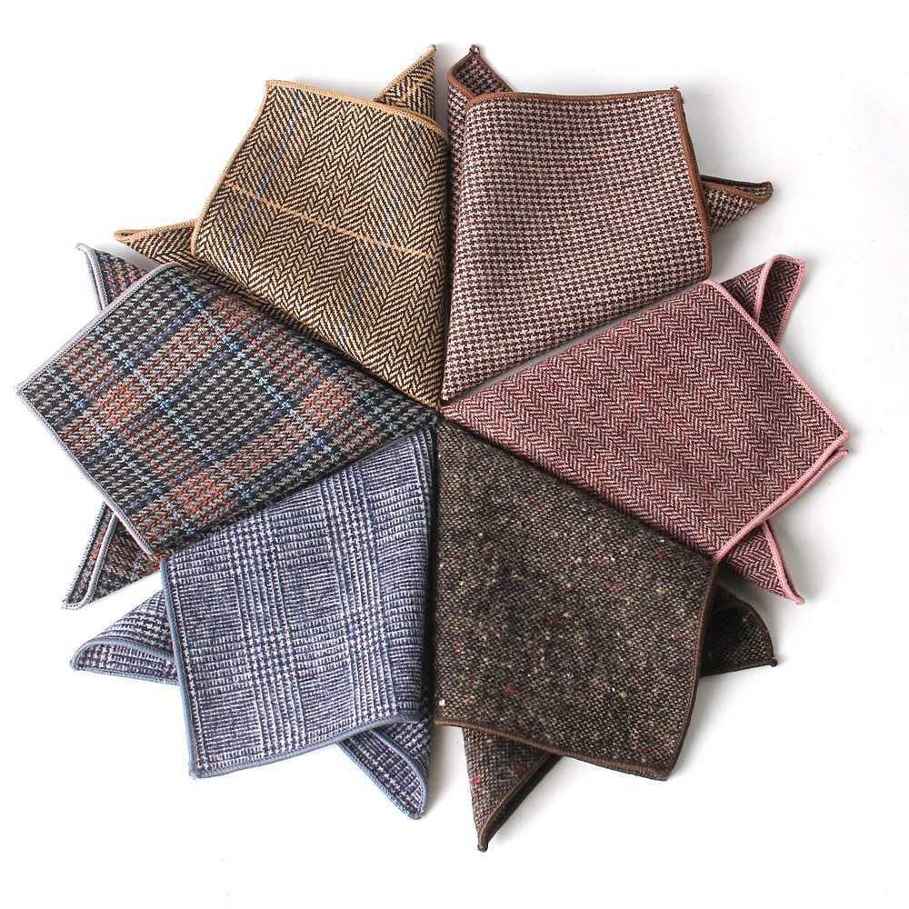 Fashion Wool Handkerchief For Men Suit Woolen Plaid Pocket Square Business Hankies Herringbone pattern Hanky Plaid Pocket TowelX240921