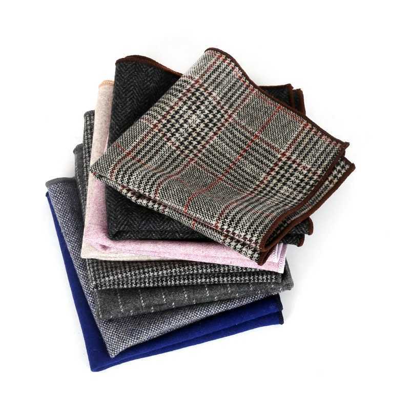 New Fashion Pocket Square Brown Grey Handkerchief Wool Plaid Striped Paisley Hanky Suit Mens Business Wedding Suit AccessoriesX240921