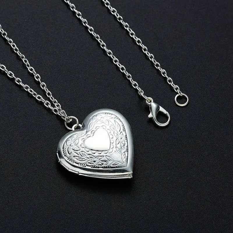 Open Love Heart Lock Pendant Womens Necklace Silver Chain Memory Photo Frame Family Lover Valentines Day Jewelry Gift New W240918