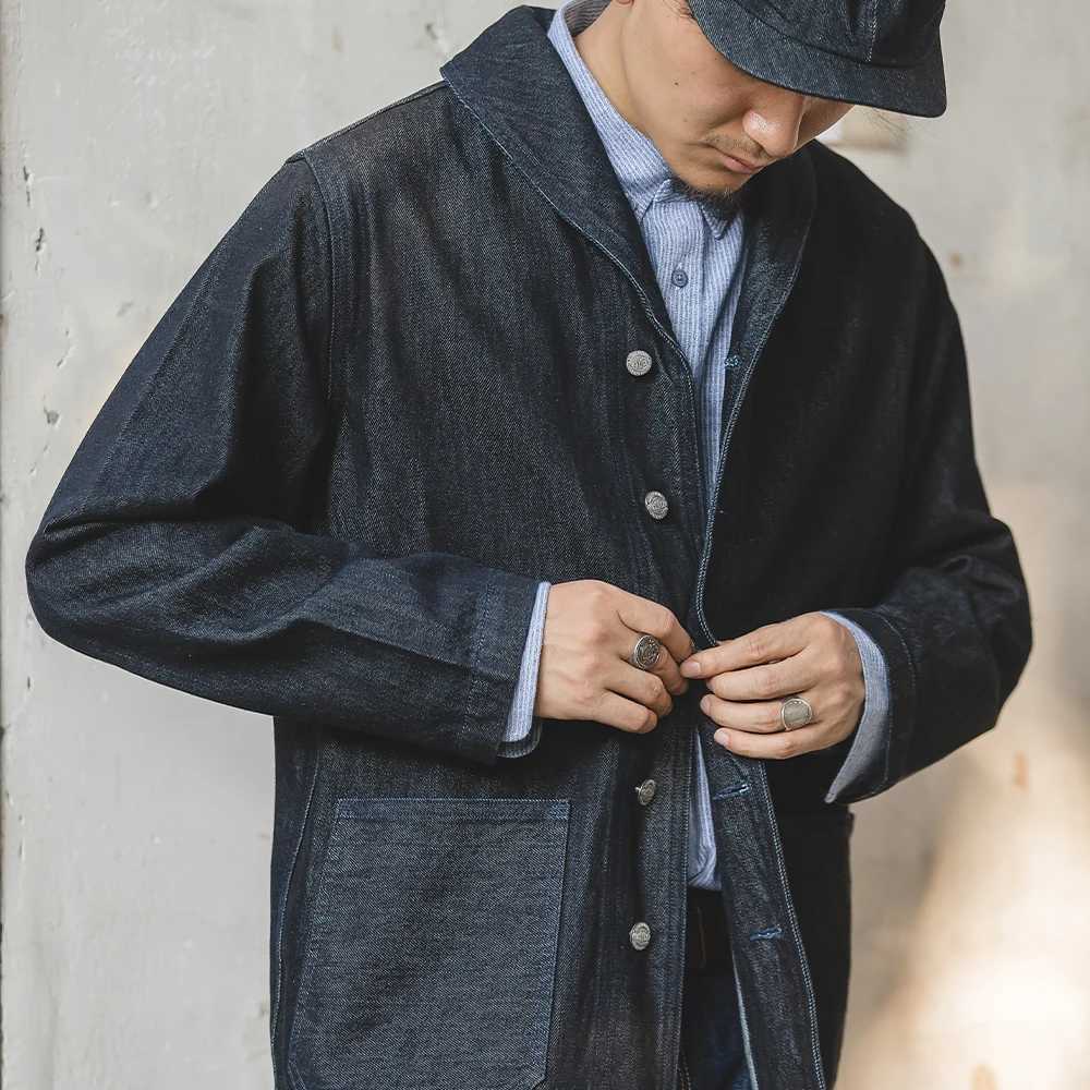 Maden Washed denim jacket mens retro workwear jacket Coats pure cotton denim hunting denim lapel jacket mens clothing W241011
