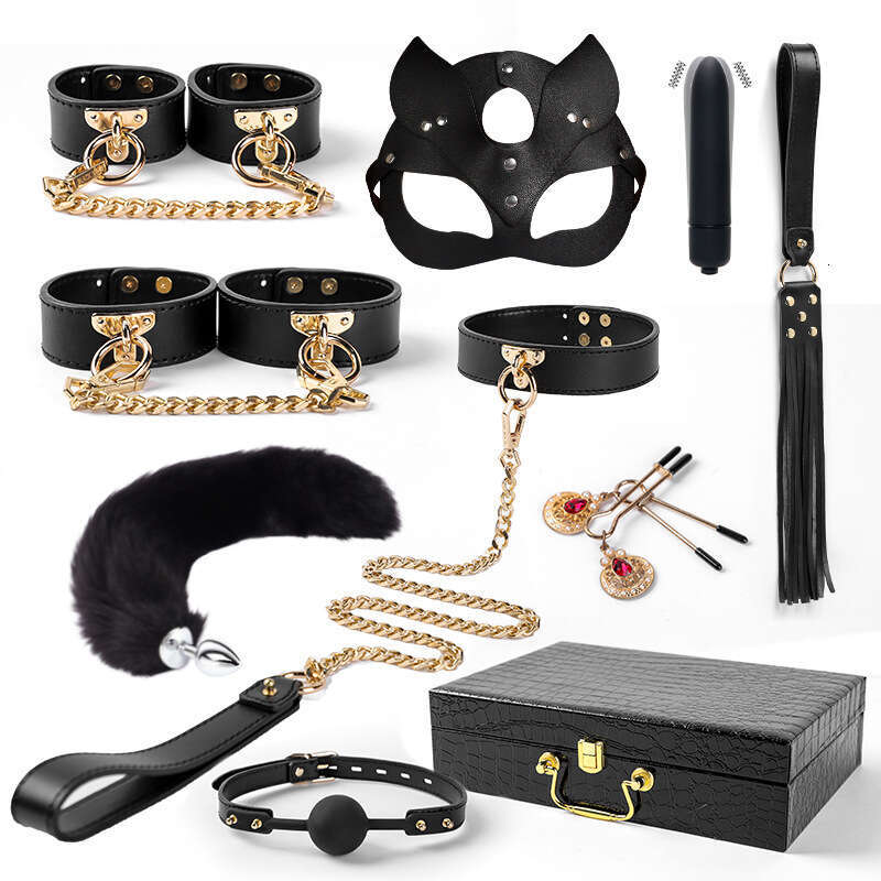 SM Alternative Fun Genuine Leather Set SP Leather Clap Collar Handcuffs Binding Adult Products Ten piece Set Storage Box Hair Collection