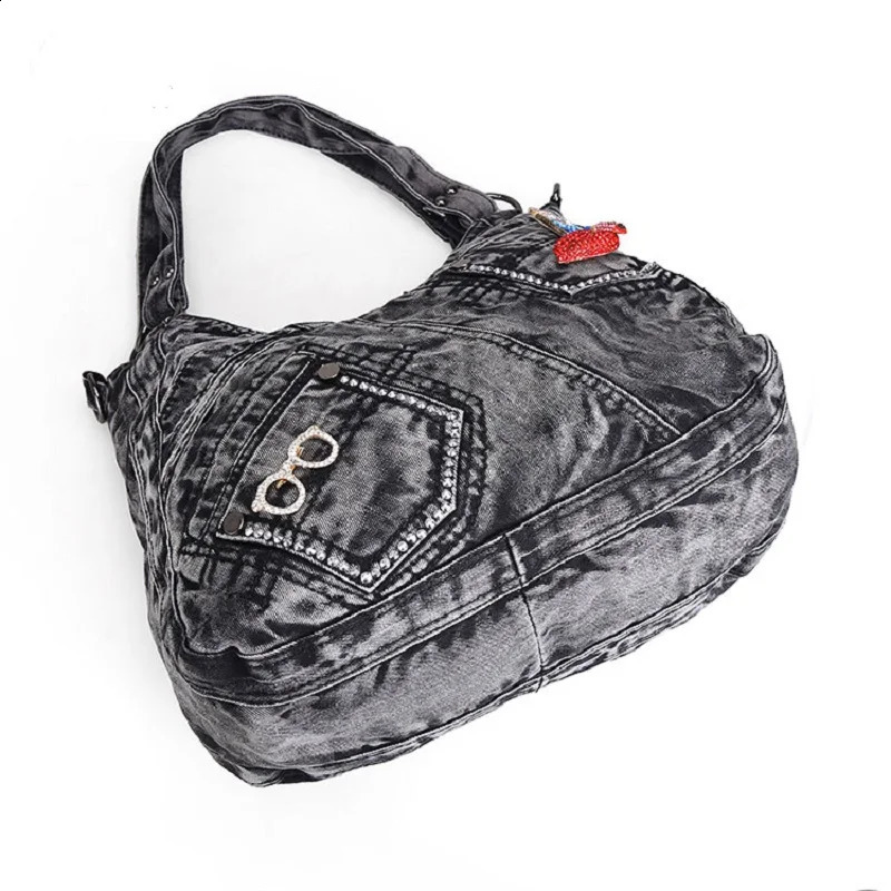 Casual jeans denim womens shoulder bag retro handbag 240919