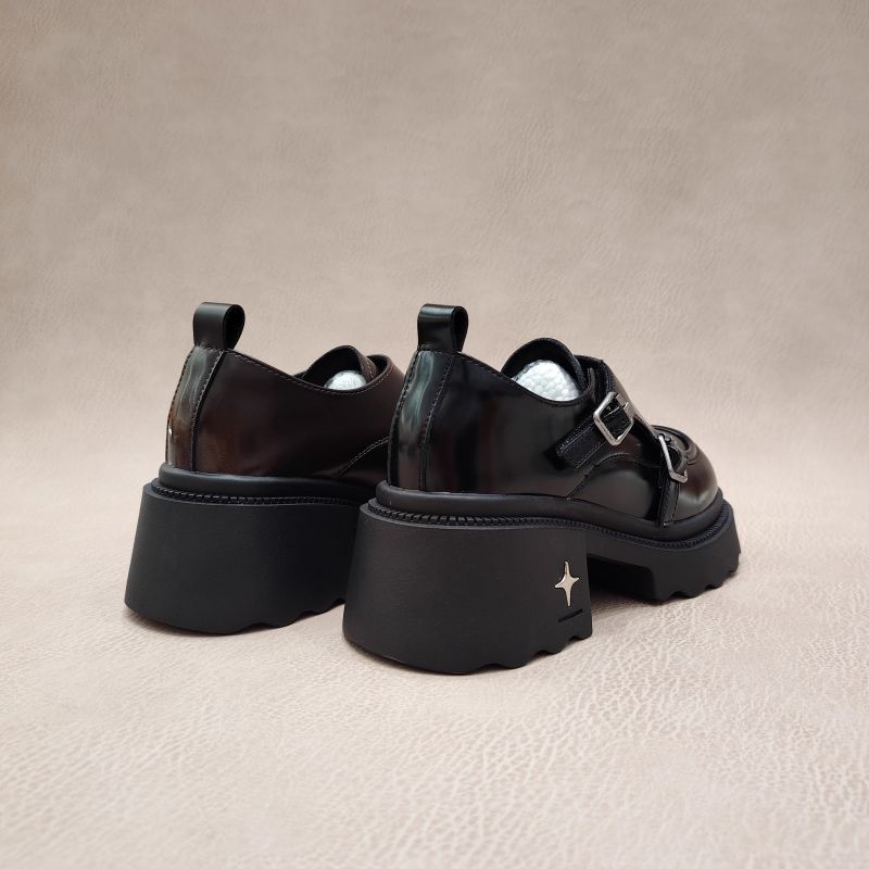 High Heel Clunky Loafers for Height, Slip-On Fashion Shoes in Black and Brown fc75