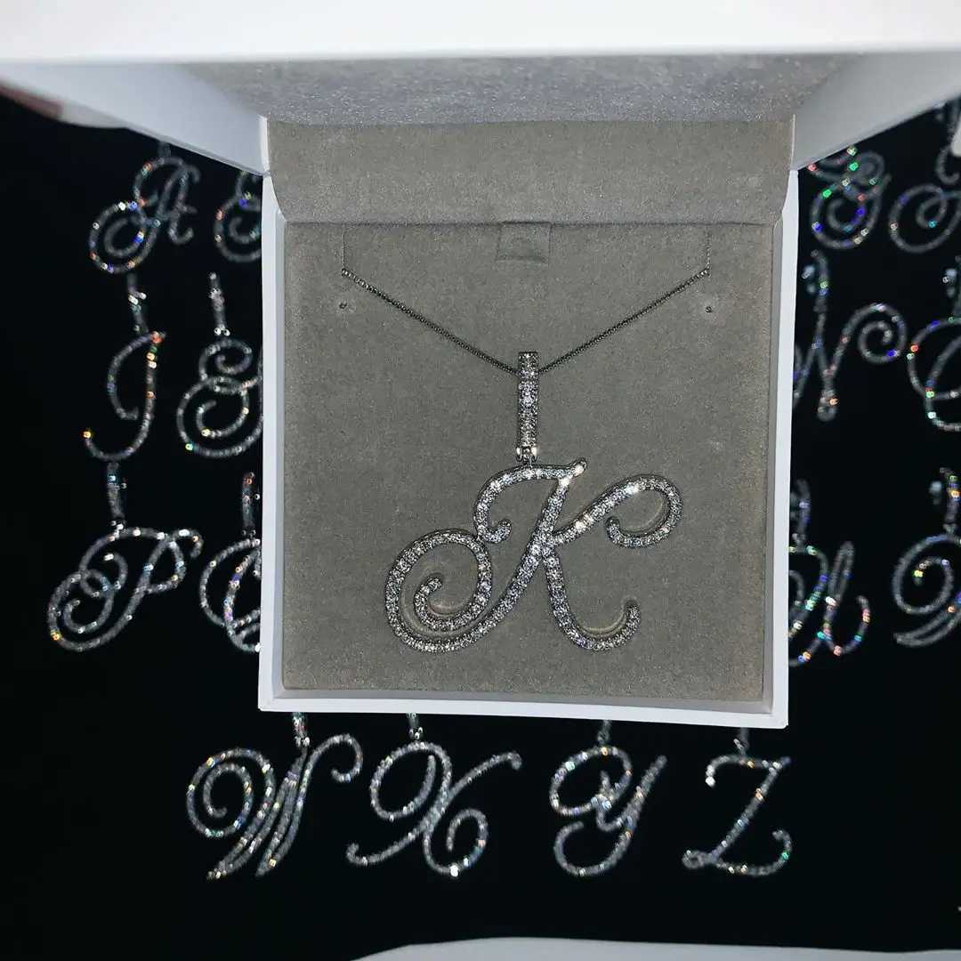 Cursive 26 Initial Letter Pendant Necklace Micro Pave 5A Cubic Zirconia CZ Letter Name Jewelry W240918