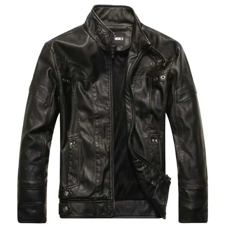 Mens Retro Casual Motorcycle Artificial Leather Jacket Mens Motorcycle Ultra Thin Wool Jacket Autumn Winter Fashion Leather Jacket W240918
