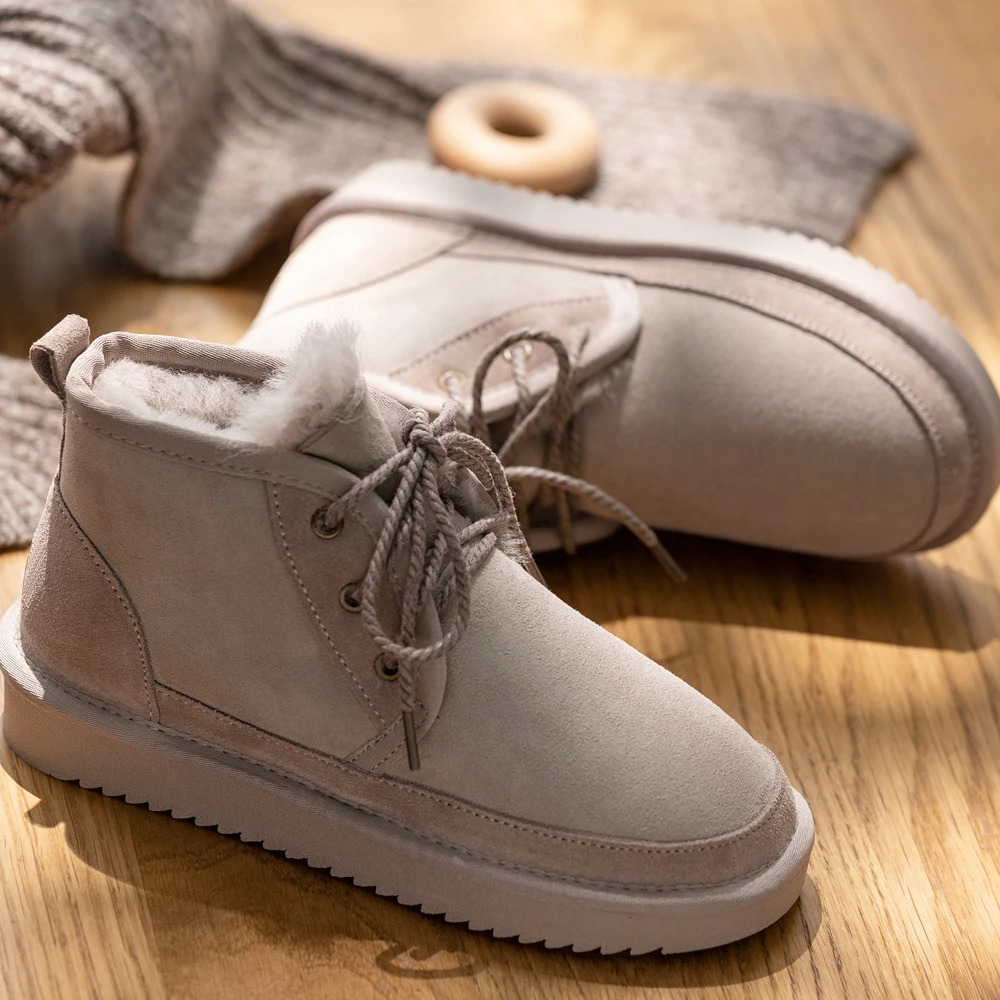 2024 Genuine Leather Woman Snow 100% Natural Fur Women Warm Wool Ladies Winter Ankle Boots
