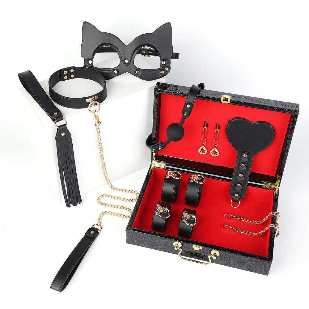 SM sex props high-end PU eight piece set sex traction collar sex leather racket tuning mouth ball breast clip yin clip