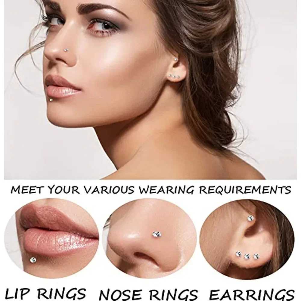 20pcs Tragus Retainer Clear Lip Studs Flexible Acrylic 2mm CZ Gem Labret Monroe Lip Ring/Helix/Cartilage Earring Stud Y240921
