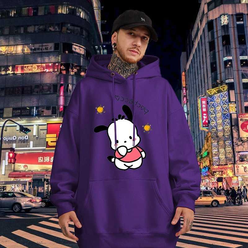 Cartoon printed mens sportswear with classic Pochacco patterns fashionable long sleeves autumn and winter casual clothing mens hooded sweatshirt W2409