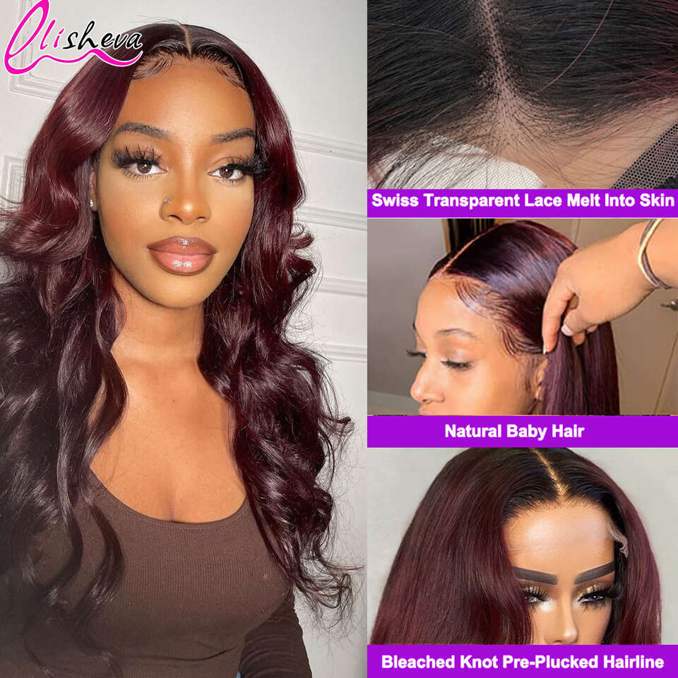 1B 99J Bury 13x4 Frontal Wig Body Wave HD Lace Front Brazilian Wigs for Women Ombre Red Colored Human Hair