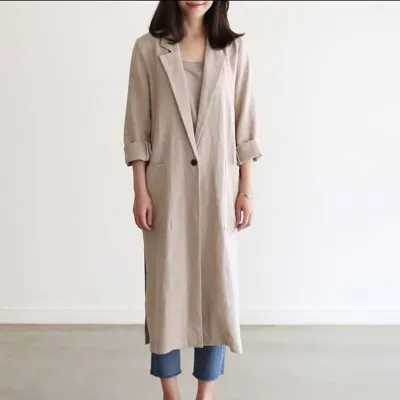 2023 New Retro Linen Trench Coat Women Jackets Autumn Spring Overcoat Outwear Ladies chic Long Coat Vintage Flax Trench WomenX240921