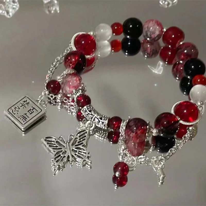 2024 New Trendy Red Beaded Chain Bracelet For Women Simple Hollow Butterfly Pendant Bracelets Jewelry AccessoriesX240921