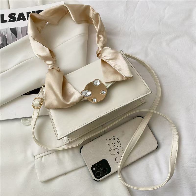 High Quality Crossbody Shoulder Ribbon Portable Fashion Women's New Solid Color Retro Small Square Bag