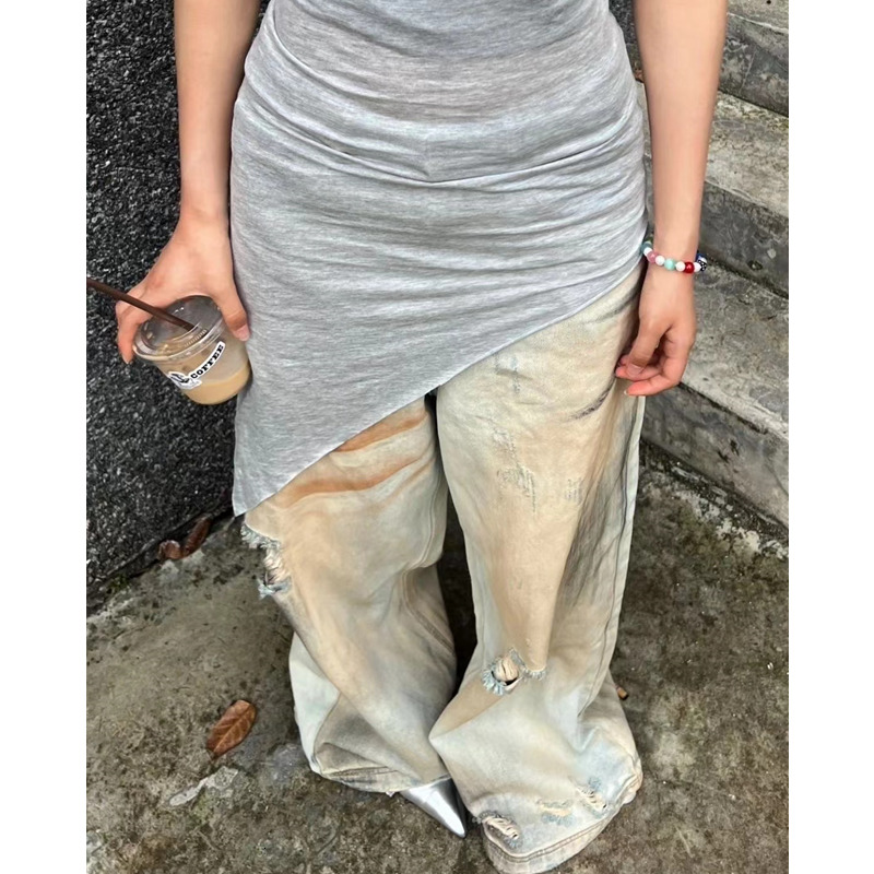 Women's Summer Blue Jeans Baggy Haruku Aesthetic Denim Trousers Y2k 2000S Style Jean Pants Vintage Trashy Oversize Clothes