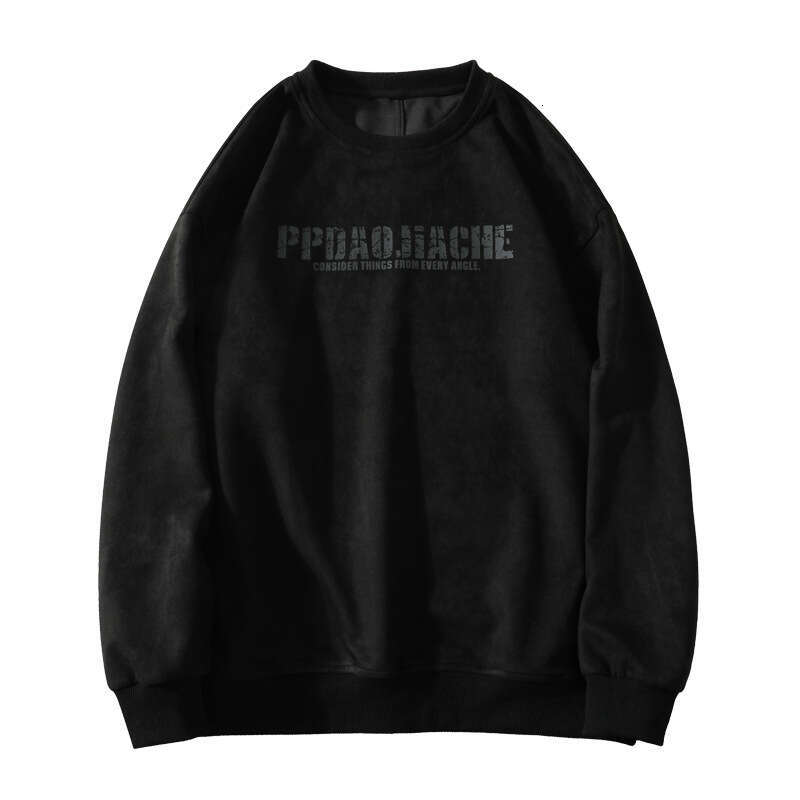 Heavy Duty Suede Sweatshirt For Men, Autumn Trendy Brand, American Retro Long Sleeved T-Shirt, Loose Oversized Top For Teenagers