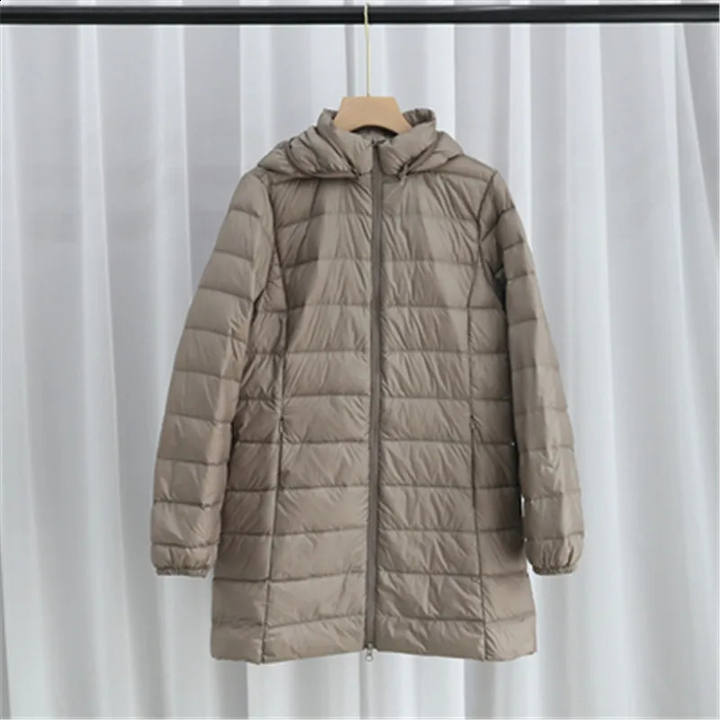 Hat detachable hooded down jacket winter womens lightweight white duck down jacket Parkas womens long warm large-sized inflatable jacket 240913