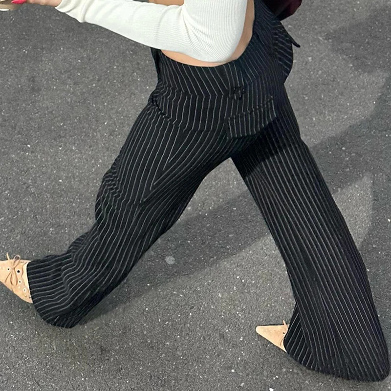 HEYounGIRL High Street Women Straight Suit Pants Vintage Slim Low Waist Black Casual Trousers Office Lady Fashion Pants 2024 240921