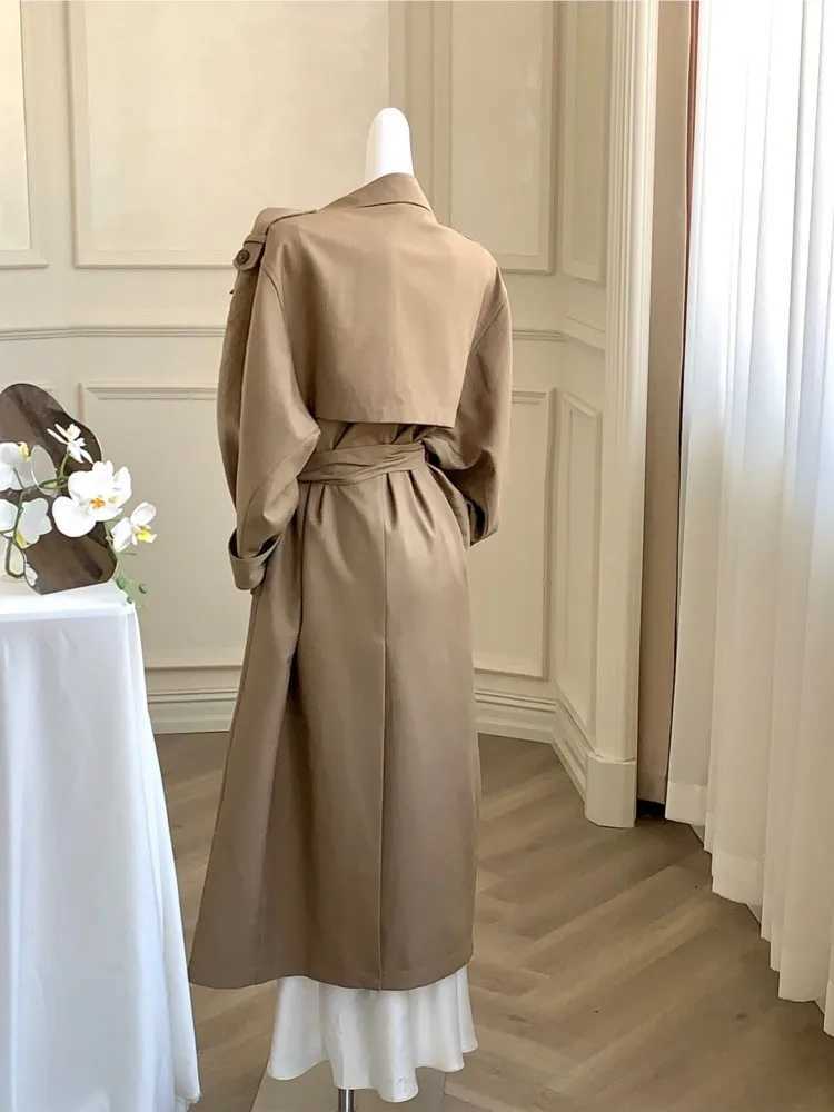 Korea Style Turn-Down Collar Long Trench With Belt Women Solid Fashion Single Breasted Slim Coat Female Elegant Clothes AutumnX240921