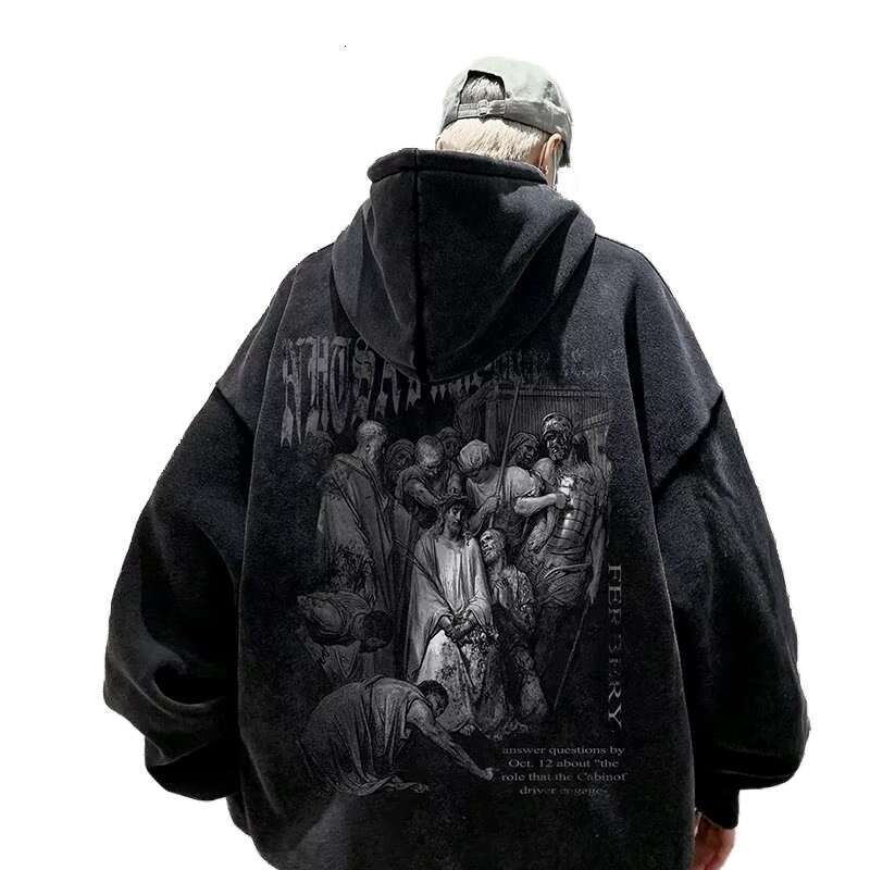 American Washed Pure Cotton Hoodie Men's Winter Trendy Brand Retro Dark Hip-Hop High Street Top Spring And Autumn Coat