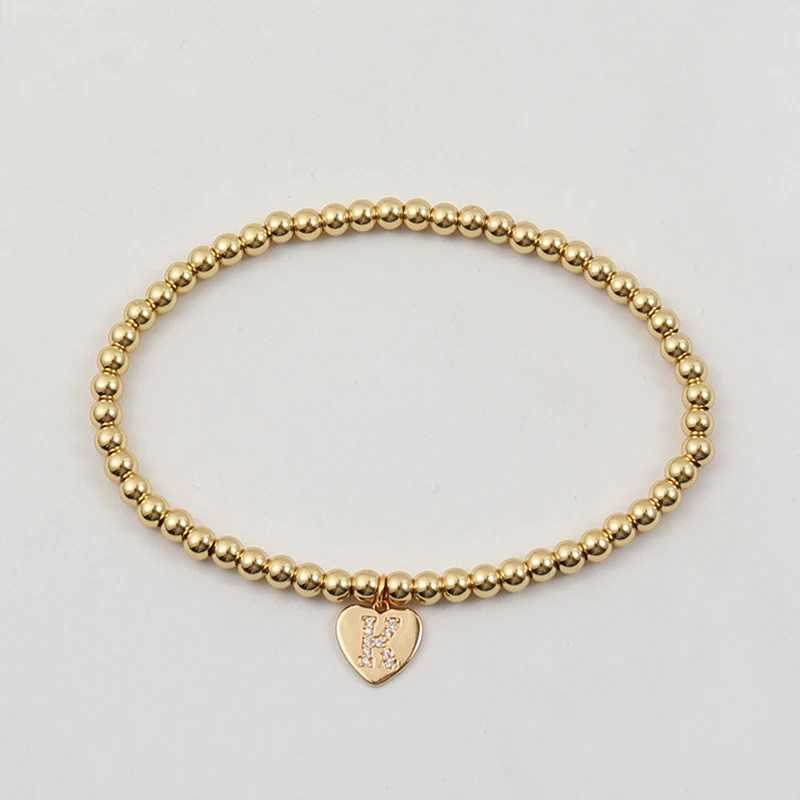 New Fashion Initial Letter Bracelet Women Pave Zirconia Gold Color Width 4mm Bead Bracelet For Women Jewelry GiftX240921