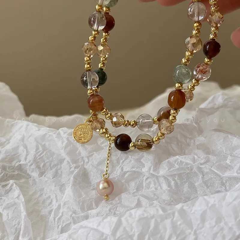 Vintage Double Layered Crystal Pearl Beaded Bracelet for Women Ethnic Natural Stone Beads Wr Bangle Bracelet Jewelry GiftsXJ241214