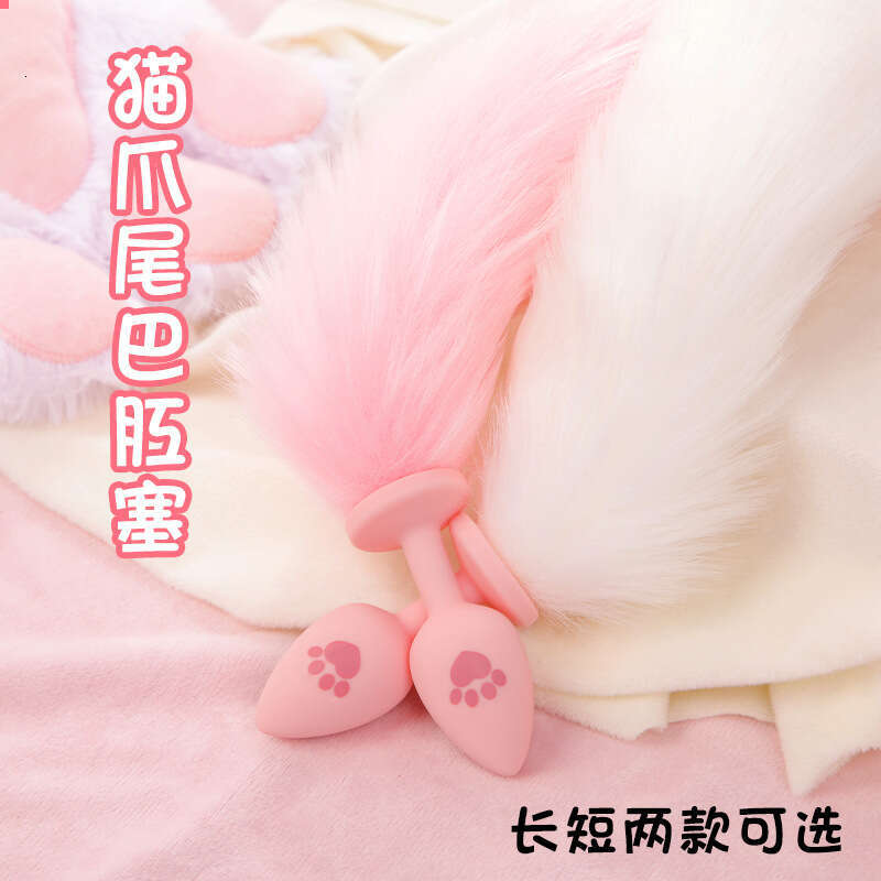 SM sex toy fox tail anal plug cat paw silicone anal plug pink fur ball anal plug alternative adult products