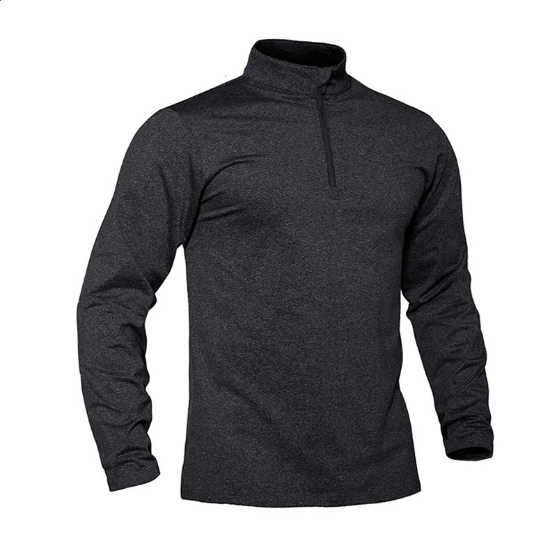 Men Spring Autumn Outdoor Sports T Shirts 1/4 Zip Long Sleeve Fleece Lined Cycling Hiking Trekking Fishing Jogging Tee Shirts 240913