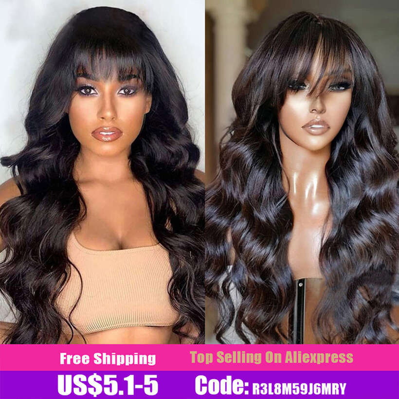 Body Wave Front Human Hair With Bangs Glueless 13x4 Lace Frontal Wig Fringe Cheap Brazilian Wigs On Sale Clearance
